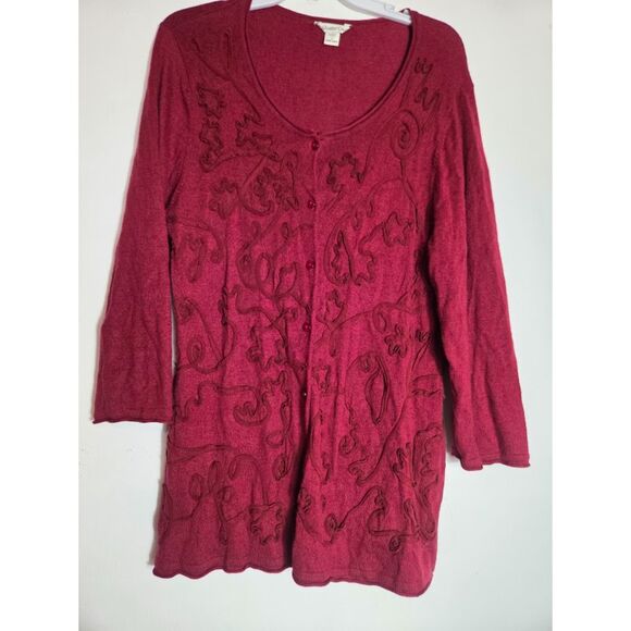 Coldwater Creek Red w/Embroidery Cashmere Blend Knit Cardigan Sweater size 1X - Picture 4 of 7